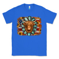 True Royal american flag sunflowers highland cow turquoise background Classic Tee - Jasminsmagicworld