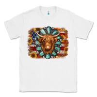 White american flag sunflowers highland cow turquoise background Classic Tee - Jasminsmagicworld