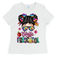 White hello preschool kid Ladies Tee - texasbilliewilder