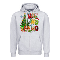 Heather Grey ho ho ho christmas Zipper Hoodie - MaliasSmallBusiness