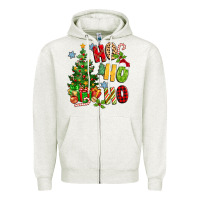 Oatmeal Heather ho ho ho christmas Zipper Hoodie - MaliasSmallBusiness