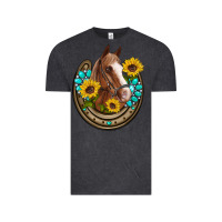 Vintage Black western horseshoe horse sunflowers gemstone Vintage Tee - Artiststas