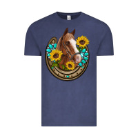 Vintage Denim western horseshoe horse sunflowers gemstone Vintage Tee - Artiststas