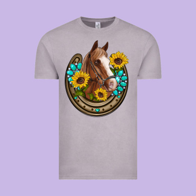 Western Horseshoe Horse Sunflowers Gemstone Vintage Tee Designed By Artiststas