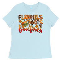 Baby Blue flannels boots and bonfires Ladies Tee - Zillion Design Studio
