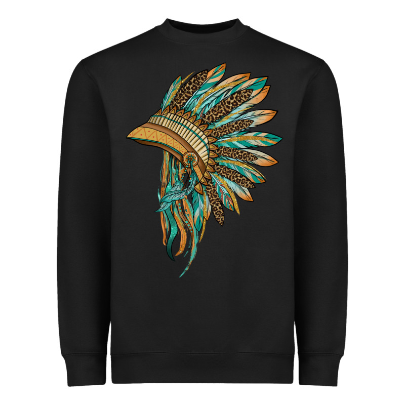 Indian Leopard Headdress Blue Heavyweight Sweatshirt by BarkalooDesign | Teevron