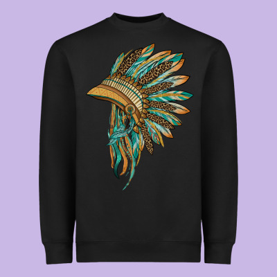 Indian Leopard Headdress Blue Heavyweight Sweatshirt Designed By Barkaloodesign