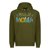 Army Green Western Blessed Mama with Leopard and Sunflower Premium Hoodie - texasbilliewilder