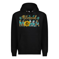 Black Western Blessed Mama with Leopard and Sunflower Premium Hoodie - texasbilliewilder