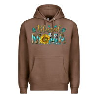 Chestnut Western Blessed Mama with Leopard and Sunflower Premium Hoodie - texasbilliewilder