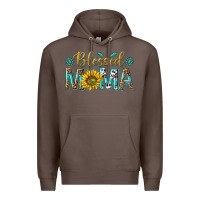 Coffee Western Blessed Mama with Leopard and Sunflower Premium Hoodie - texasbilliewilder