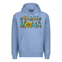 Colony Blue Western Blessed Mama with Leopard and Sunflower Premium Hoodie - texasbilliewilder