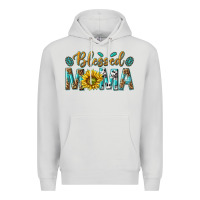 Dove Grey Western Blessed Mama with Leopard and Sunflower Premium Hoodie - texasbilliewilder