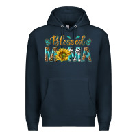 Navy Western Blessed Mama with Leopard and Sunflower Premium Hoodie - texasbilliewilder