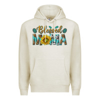 Oatmeal Heather Western Blessed Mama with Leopard and Sunflower Premium Hoodie - texasbilliewilder