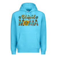 Ocean Blue Western Blessed Mama with Leopard and Sunflower Premium Hoodie - texasbilliewilder