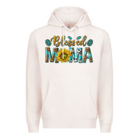 Pale Pink Western Blessed Mama with Leopard and Sunflower Premium Hoodie - texasbilliewilder