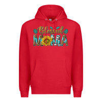 Red Western Blessed Mama with Leopard and Sunflower Premium Hoodie - texasbilliewilder