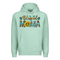Seafoam Western Blessed Mama with Leopard and Sunflower Premium Hoodie - texasbilliewilder