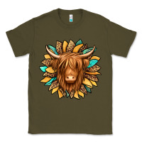 Army Green highland cow turquoise sunflower Classic Tee - Jasminsmagicworld