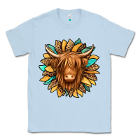 Dusty Blue highland cow turquoise sunflower Classic Tee - Jasminsmagicworld