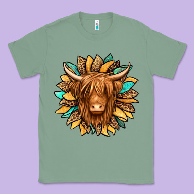 Highland Cow Turquoise Sunflower Classic Tee Designed By Jasminsmagicworld