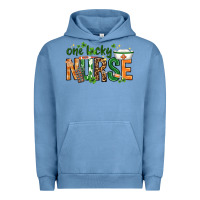 Pigment Pebble Blue One lucky Nurse with elements St. Patricks Day Urban Hoodie - HowdyJamesFarm