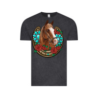 Vintage Black western horseshoe horse roses gemstone Vintage Tee - Artiststas