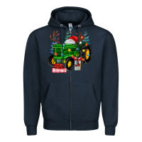 Navy farm tractor christmas Zipper Hoodie - MaliasSmallBusiness