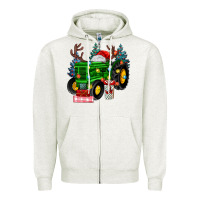 Oatmeal Heather farm tractor christmas Zipper Hoodie - MaliasSmallBusiness