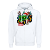 White farm tractor christmas Zipper Hoodie - MaliasSmallBusiness