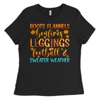 Black boots flannels bonfires leggins football Ladies Tee - Zillion Design Studio