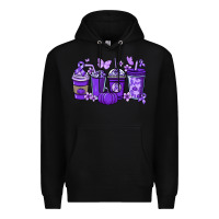 Black Cancer coffee cups purple ribbon Premium Hoodie - NancyCooperArtShop