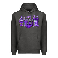 Charcoal Heather Cancer coffee cups purple ribbon Premium Hoodie - NancyCooperArtShop