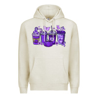 Oatmeal Heather Cancer coffee cups purple ribbon Premium Hoodie - NancyCooperArtShop