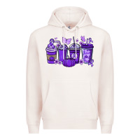 Pale Pink Cancer coffee cups purple ribbon Premium Hoodie - NancyCooperArtShop