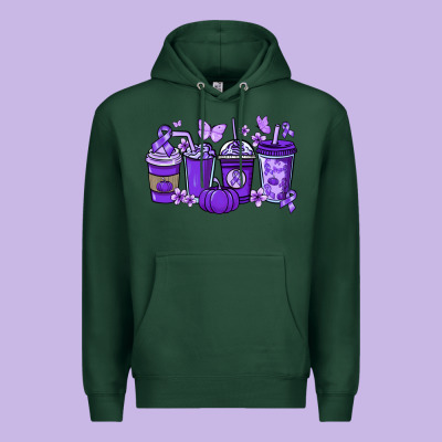 Cancer Coffee Cups Purple Ribbon Premium Hoodie Designed By Nancycooperartshop