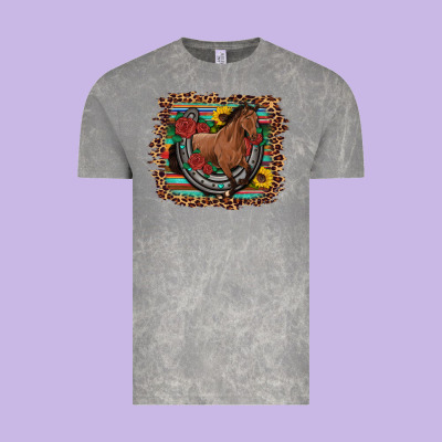 Western Horse Horseshoe Roses Sunflowers Serape Leopard Vintage Tee Designed By Artiststas
