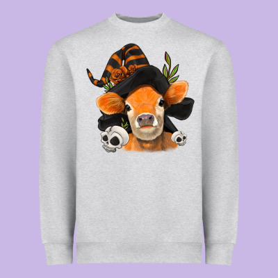 Halloween Witch Cow Heavyweight Sweatshirt Designed By Jasminsmagicworld
