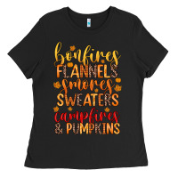 Black bonfires flannels s'mores campfires and pumpkins Ladies Tee - Zillion Design Studio