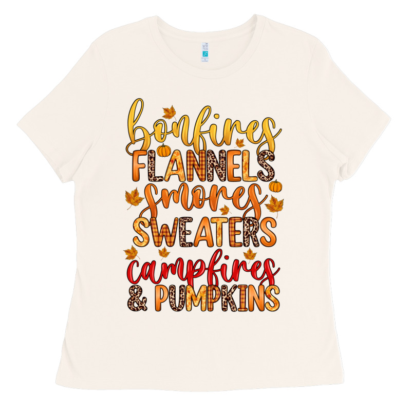 Bonfires Flannels S'mores Campfires And Pumpkins Ladies Tee by Zillion Design Studio | Teevron