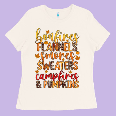 Bonfires Flannels S'mores Campfires And Pumpkins Ladies Tee Designed By Zillion Design Studio