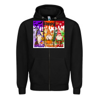 Black happy hallothanksmas gnomies Zipper Hoodie - MaliasSmallBusiness