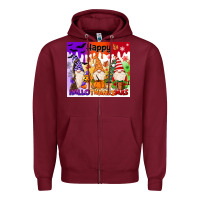 Burgundy happy hallothanksmas gnomies Zipper Hoodie - MaliasSmallBusiness