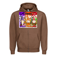 Chestnut happy hallothanksmas gnomies Zipper Hoodie - MaliasSmallBusiness