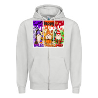 Dove Grey happy hallothanksmas gnomies Zipper Hoodie - MaliasSmallBusiness
