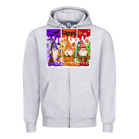 Heather Grey happy hallothanksmas gnomies Zipper Hoodie - MaliasSmallBusiness