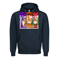 Navy happy hallothanksmas gnomies Zipper Hoodie - MaliasSmallBusiness
