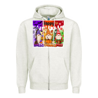 Oatmeal Heather happy hallothanksmas gnomies Zipper Hoodie - MaliasSmallBusiness