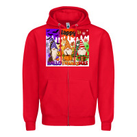 Red happy hallothanksmas gnomies Zipper Hoodie - MaliasSmallBusiness